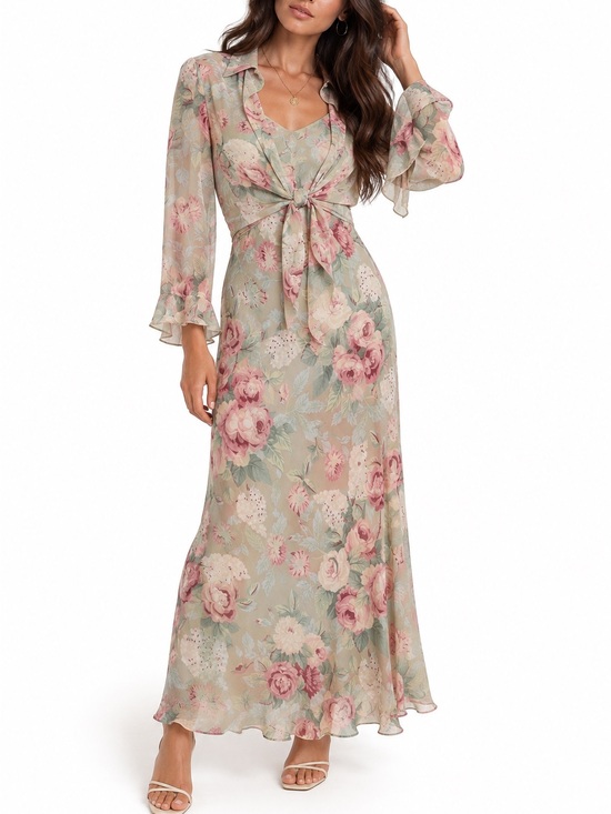 Positive attitude Dresses & Skirts - Positive Attitude Vintage Floral Maxi Dress Jacket Set Cottagecore 14P Romantic